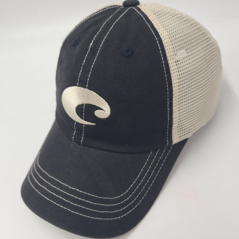 Costa Hat Adjustable Trucker Mesh Black Beige Costa Del Mar Fishing Outdoor Men